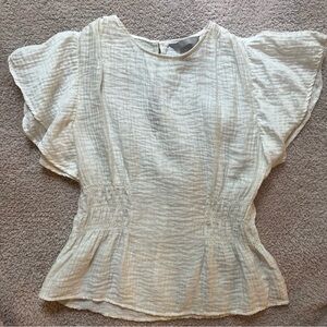H&M Cream Peplum Flutter-Sleeve Blouse size Small